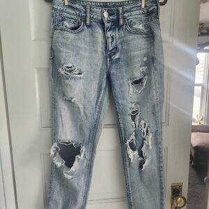 American Eagle Outfitters Ripped Light Denim Boyfriend Jeans